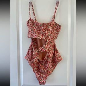 Aerie floral one piece swimsuit full coverage with cutout and tie